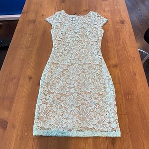 Bebe Dazzling Crochet Lace Sea Foam Dress No Flaws